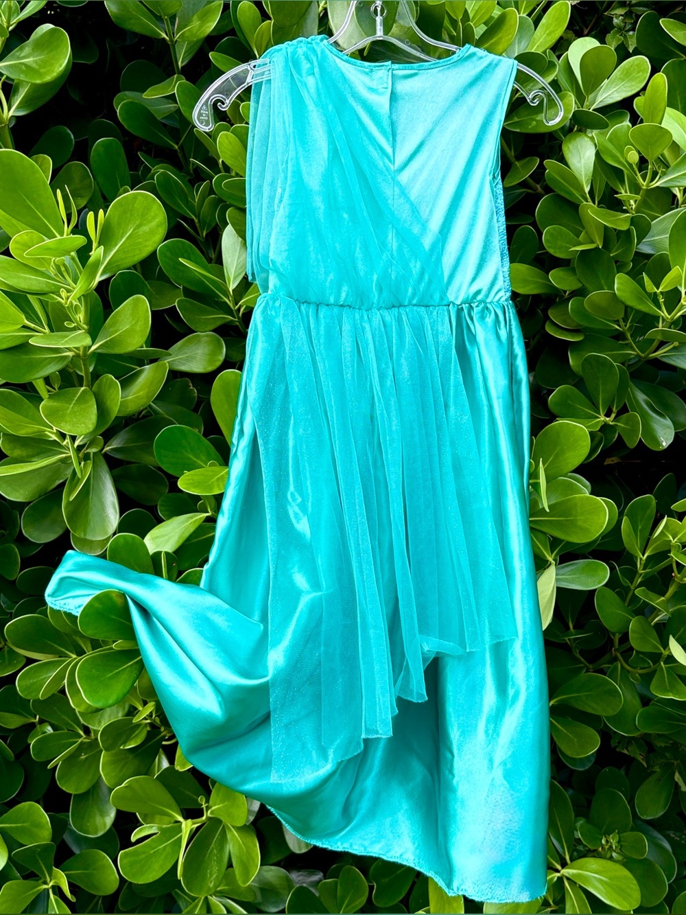 Girls Teal Blue Statue Of Liberty Dress Gown Size M Satin Tulle Sequins Costume - Picture 4 of 12